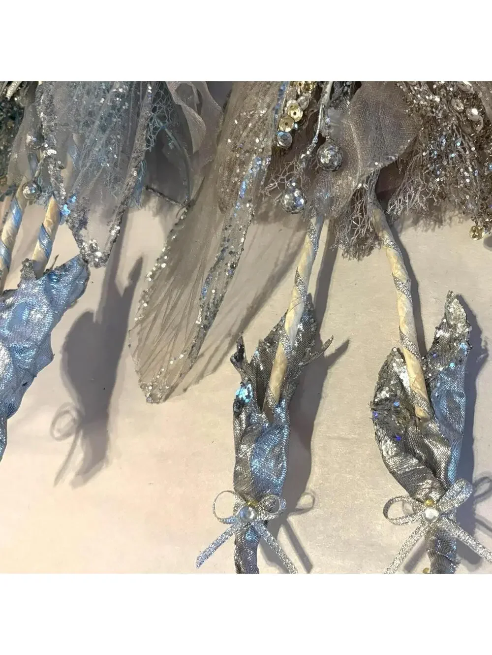 Set Of 3 Vintage Sparkling Fairies Glitter Wings Tulle Hanging Decor Ornaments